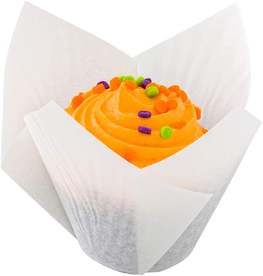 Tulip Petal Baking Cups: Small 0.4-oz Grease Proof Paper Baking Cup – Perfect for Muffins, Cupcakes or Mini Snacks – Sugar White – Disposable and…