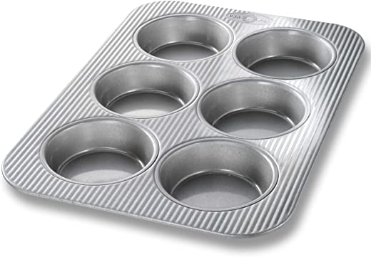 USA Pan Bakeware Mini Round Cake and Cinnamon Roll Pan, 6 Well, Nonstick & Quick Release Coating, Made in The USA from Aluminized Steel, 15-3/4 by 11