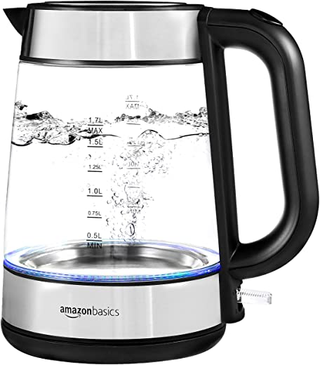 Amazon Basics Electric Glass and Steel Hot Tea Water Kettle – 1.7-Liter