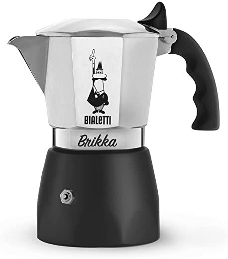 Bialetti – New Brikka, Moka Pot, the Only Stovetop Coffee Maker Capable of Producing a Crema-Rich Espresso, 4 Cups (5,7 Oz), Aluminum and Black