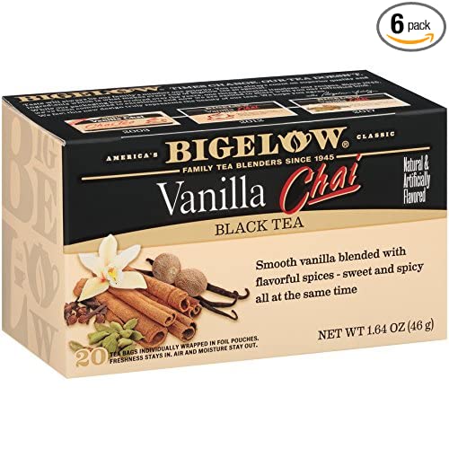 Bigelow Vanilla Chai Black Tea Bags 20-Count Box (Pack of 6), Caffeinated Black Tea, 120 Tea Bags Total