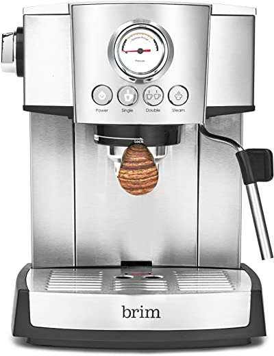 brim 15 Bar Espresso Machine, Cappuccino, Americano, Latte and Espresso Maker, Milk Steamer and Frother, Removable Parts for Easy Cleaning,…