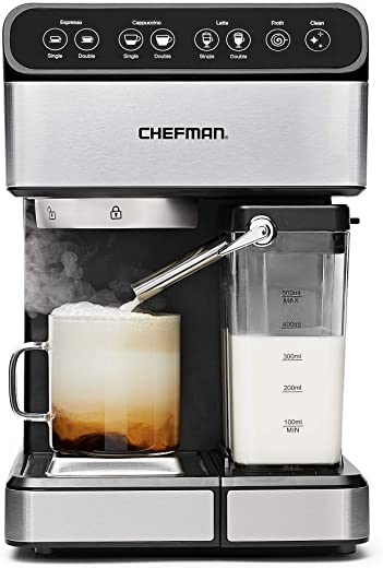 Chefman 6-in-1 Espresso Machine,Powerful 15-Bar Pump,Brew Single or Double Shot, Built-In Milk Froth for Cappuccino & Latte Coffee, XL 1.8 Liter…