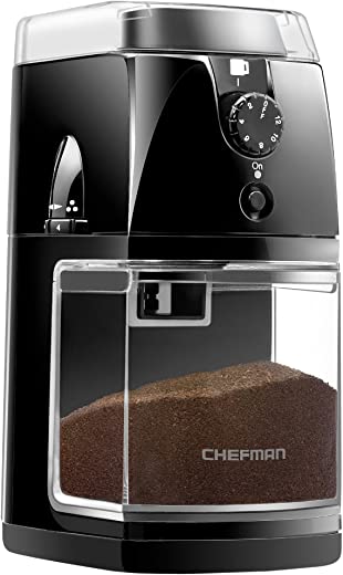 Chefman Coffee Grinder Electric Burr Mill – Freshly Grinds Up to 2.8oz Beans, Large Hopper with 17 Grinding Options for 2-12 Cups, Easy One Touch…