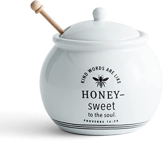 Dayspring Sweet to The Soul Wood Dipper Honey Pot, White