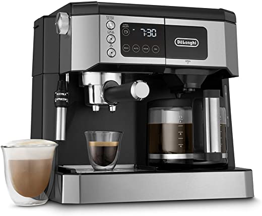 De’Longhi All-in-One Combination Coffee Maker & Espresso Machine + Advanced Adjustable Milk Frother for Cappuccino & Latte + Glass Coffee Pot…