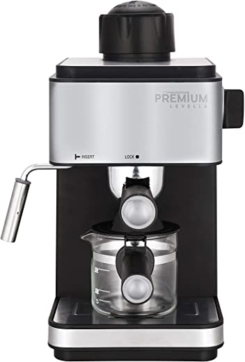Espresso Machine, Premium Levella 3.5 Bar Espresso Coffee Maker, Espresso and Cappuccino Machine with Milk Frother, Stainless Steel