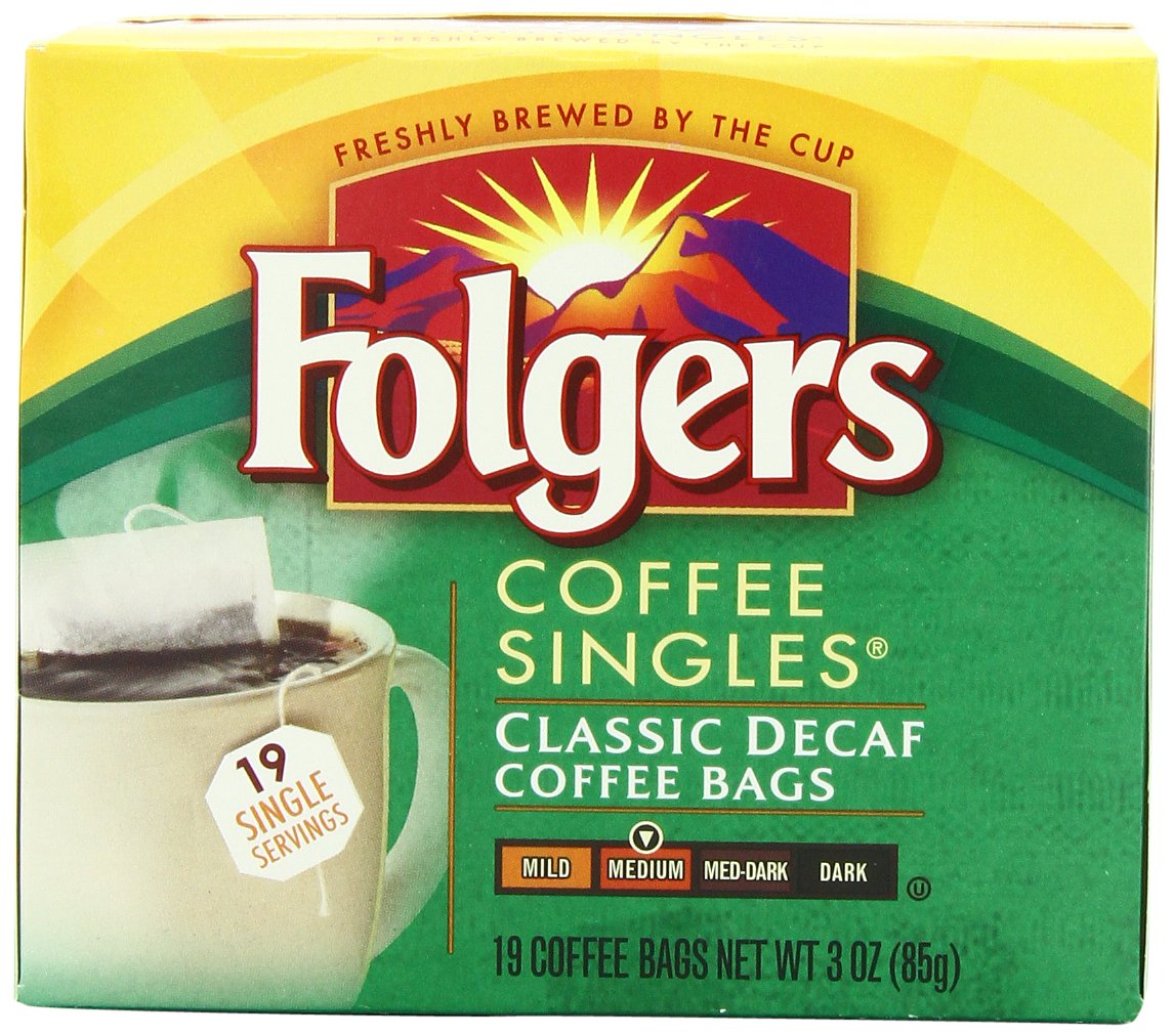 Folgers Classic Medium Roast Decaf Coffee, 19 Count Singles Serve (Pack of 6)