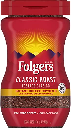 Folgers Classic Roast Instant Coffee Crystals, 12 Ounces (Pack of 6)