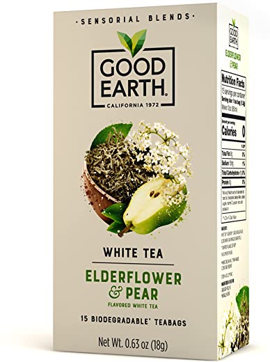Good Earth Sensorial Blend All Natural Elderflower & Pear White Tea, 15 Count Tea Bags (Pack of 5)