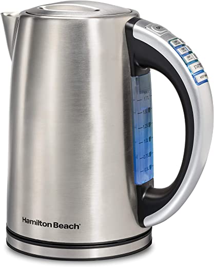 Hamilton Beach 41020R 1.7 Liter Variable Temperature Electric Kettle for Tea and Hot Water, Cordless, Keep Warm, LED Indicator, Auto-Shutoff and…
