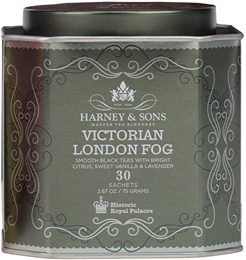 Harney & Sons Victorian London Fog | Black Tea w/ Bergamot Oil, Lavender, and Vanilla, Grey, Tin of 30 Sachets