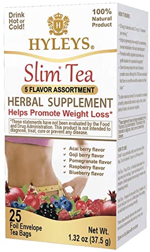 Hyleys Slim Tea 5 Flavor Assortment – Weight Loss Herbal Supplement Cleanse and Detox – 25 Tea Bags (1 Pack)