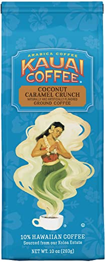 Kauai Hawaiian Ground Coffee, Coconut Caramel Crunch Flavor, 100% Premium Gourmet Arabica Coffee from Hawaii’s Largest Grower,10 Oz