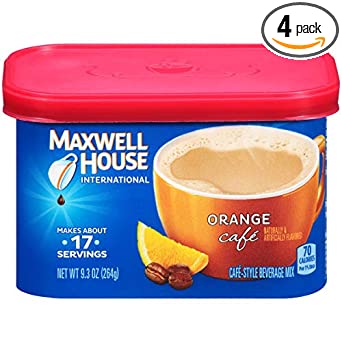 Maxwell House International Orange Cafe Instant Coffee (9.3 oz Canisters, Pack of 4)