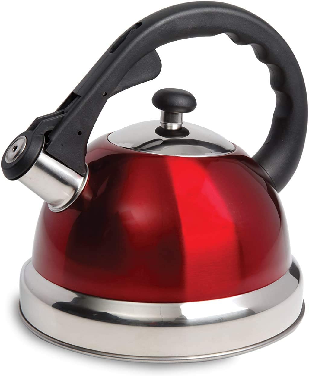 Mr Coffee Claredale Stainless Steel Whistling Tea Kettle, 2.2 Quarts, Red