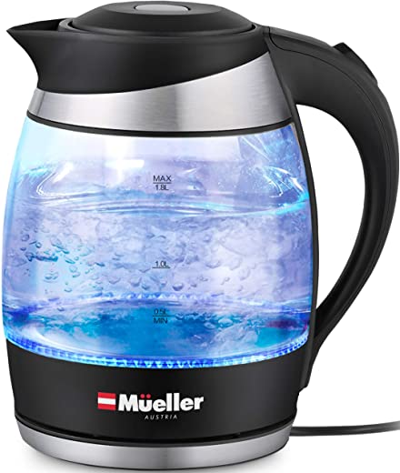 Mueller Ultra Kettle: Model No. M99S 1500W Electric Kettle with SpeedBoil Tech, 1.8 Liter Cordless with LED Light, Borosilicate Glass, Auto…
