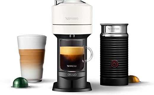 Nespresso Vertuo Next Coffee and Espresso Maker by De’Longhi, White with Aeroccino Milk Frother