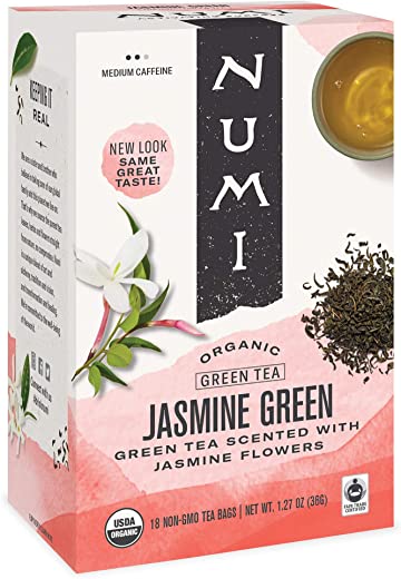 Numi Organic Tea Jasmine Green, 18 Count (Pack of 3) Box of Tea Bags (Packaging May Vary)