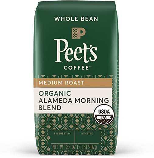 Peet’s Coffee, Organic Alameda Morning Blend – Medium Roast Whole Bean Coffee – 32 Ounce Bag, USDA Organic