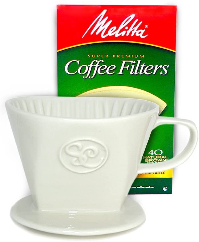Pour Over Coffee Dripper – Single Cup Ceramic Coffee Maker with 40 Count Melitta Filters by Simply Charmed