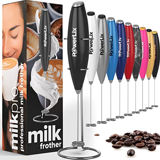 PowerLix Milk Frother Handheld Battery Operated Electric Whisk Beater Foam Maker For Coffee, Latte, Cappuccino, Hot Chocolate, Durable Mini Drink…