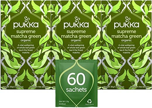 Pukka Supreme Matcha Green, Organic Herbal Green Tea with Oothu, Sencha & Suio Gang, 20 Count (Pack of 3)