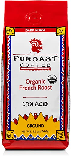 Puroast Low Acid Ground Coffee, Organic French Roast, High Antioxidant, 12 Ounce Bag