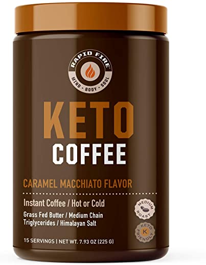 Rapidfire Keto Coffee Instant Coffee Mix, Caramel Macchiato Flavor, 15 Servings, 7.93 Ounce