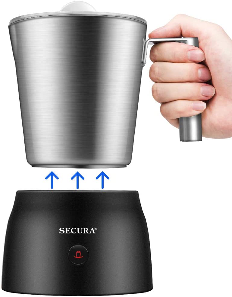 Secura Detachable Milk Frother, 17oz Electric Milk Steamer Stainless Steel, Automatic Hot/Cold Foam and Hot Chocolate Maker with Dishwasher Safe, 120V