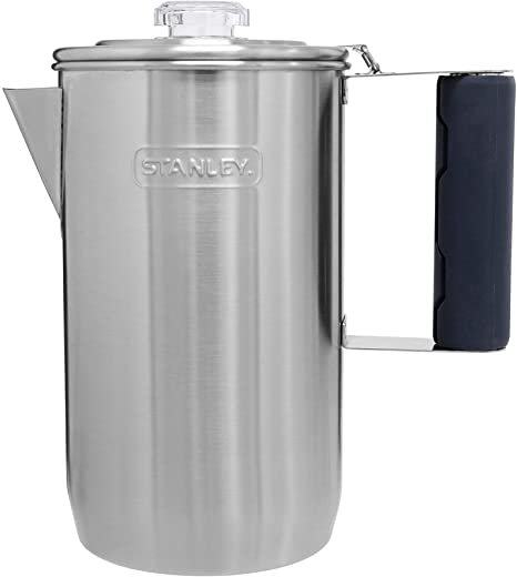 Stanley Camp Percolator w/ Silicone Cool Grip – Easy Carry, 6 Cup Stainless Steel Coffee Pot, 1.1 QT Old School Coffee Maker
