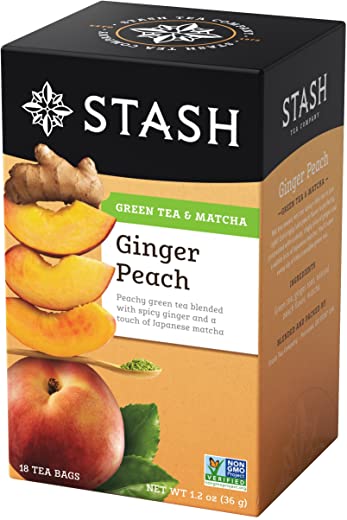 Stash Tea Green Tea, Ginger Peach with Matcha, 18 ct
