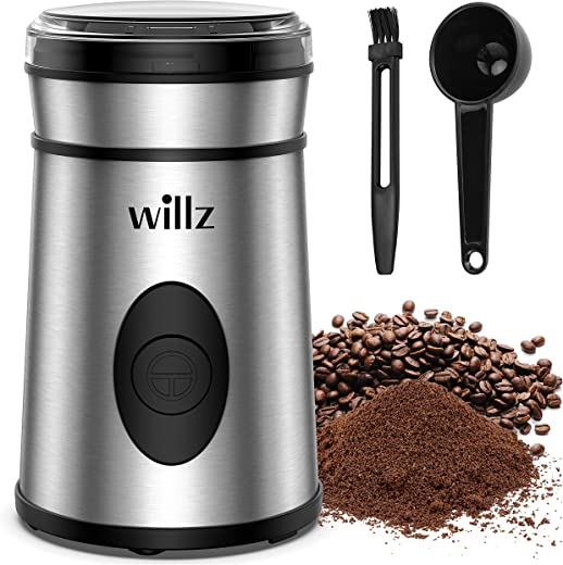 Willz Electric Coffee Grinder for Coffee Beans, Spices, & Herbs with Easy On/Off Button Control, 50g Grinding Capacity, Makes up to 6 cups, 200W,…