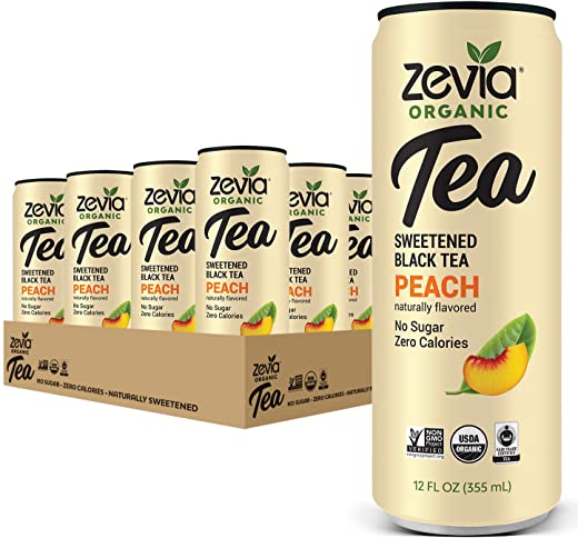 Zevia Organic Sugar Free Iced Tea, Black Tea Peach, 12 Ounce Cans (Pack of 12)