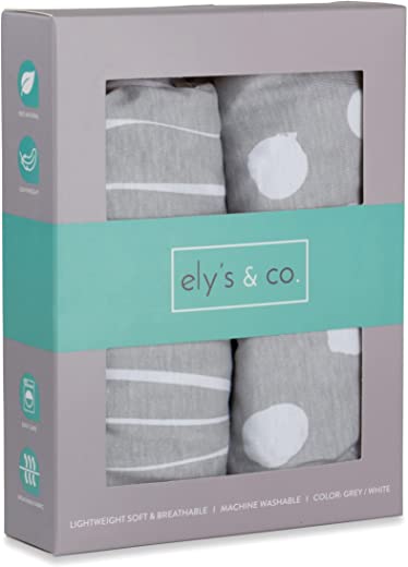Bassinet Sheet Set 2 Pack 100% Jersey Cotton Grey and White Abstract Stripes and Dots by Ely’s & Co.