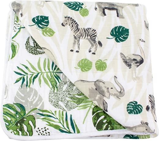 Bebe au Lait Jungle Rainforest Muslin Snuggle Blanket, Green, One Size (SBBMJG)