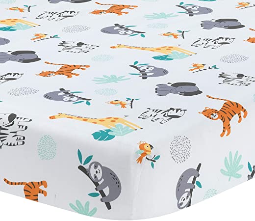 Bedtime Originals Mighty Jungle Fitted Crib Sheet, Multicolor (283006B) , 52×28 Inch (Pack of 1)