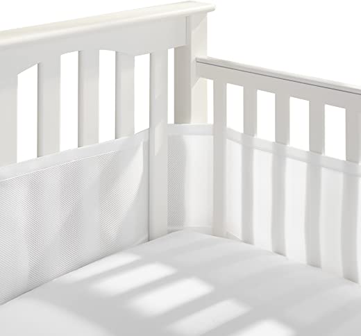 BreathableBaby Breathable Mesh Crib Liner – Classic Collection – White – Fits Full-Size Four-Sided Slatted and Solid Back Cribs – Anti-Bumper