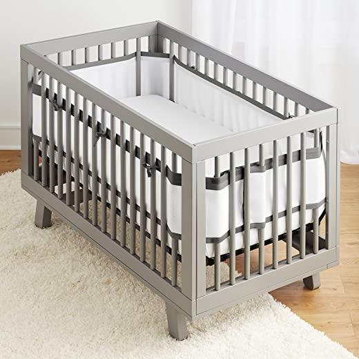 BreathableBaby Breathable Mesh Crib Liner – Deluxe Linen Collection – Charcoal – Fits Full-Size Four-Sided Slatted and Solid Back Cribs – Anti-Bumper