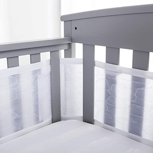 BreathableBaby Breathable Mesh Crib Liner – Deluxe Sheer Quilted Collection – Clouds – Fits Full-Size Four-Sided Slatted and Solid Back Cribs –…