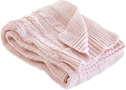 Burt’s Bees Baby – Cable Knit Blanket, Baby Nursery & Stroller Blanket, 100% Organic Cotton, 30″ x 40″ (Blossom Pink)