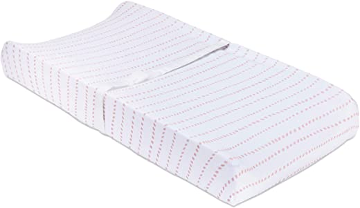 Petit Dreams Changing Pad Cover Jersey Knit Cotton for Baby Girl Doubles As Cradle Sheet, Pink Dotted Stripes