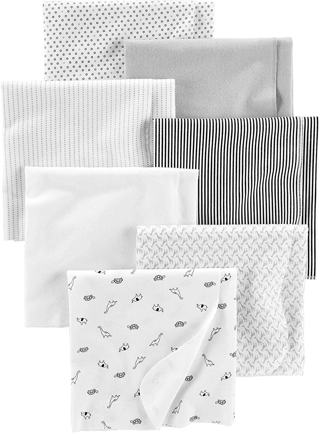 Simple Joys by Carter’s Unisex Kids’ Flannel Receiving Blankets, Pack of 7, Grey/White/Black, One Size