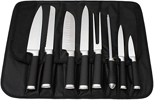 9-Piece Kitchen Knife Set in Carry Case – Ultra Sharp Chef Knives with Ergonomic Handles – Professional Japanese Chef’s Knife Set with Paring,…