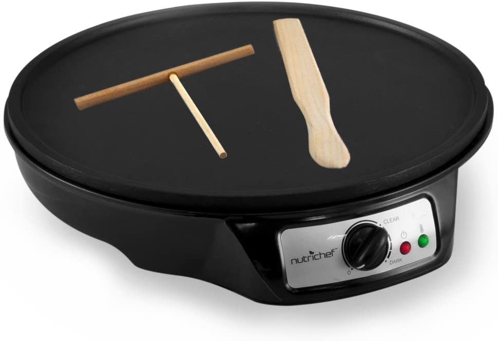 Aluminum Griddle Hot Plate Cooktop – Nonstick 12-Inch Electric Crepe Maker w/ LED Indicator Light and Adjustable Temperature Control, Wooden…