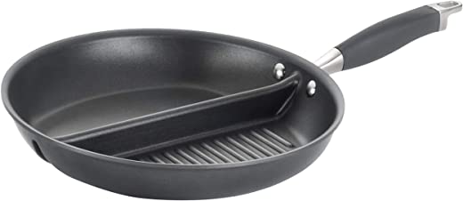 Anolon Advanced Hard Anodized Nonstick Divided Grill / Griddle Pan / Skillet – 12.5 Inch, Gray