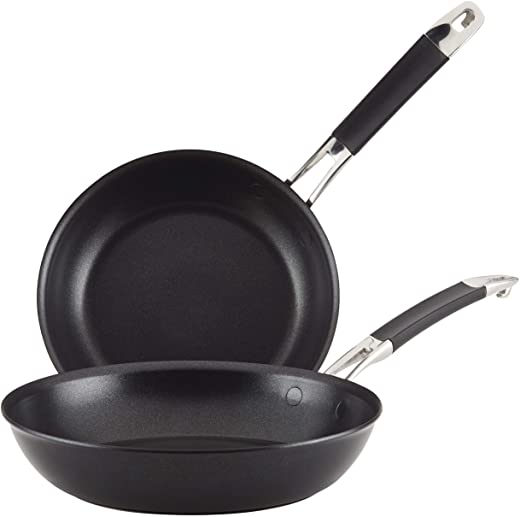 Anolon Smart Stack Hard Anodized Nonstick Frying Pan Set / Fry Pan Set / Hard Anodized Skillet Set – 8.5 Inch and 10 Inch, Black