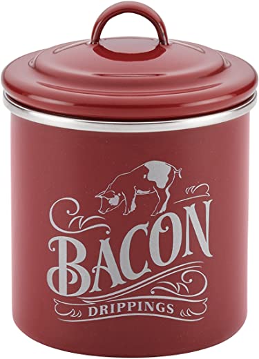 Ayesha Curry Enamel on Steel Bacon Grease Can / Bacon Grease Container – 4 Inch, Red