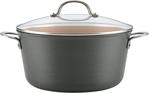 Ayesha Curry Home Collection Hard Anodized Nonstick Stock Pot/Stockpot with Lid, 10 Quart, Charcoal Gray
