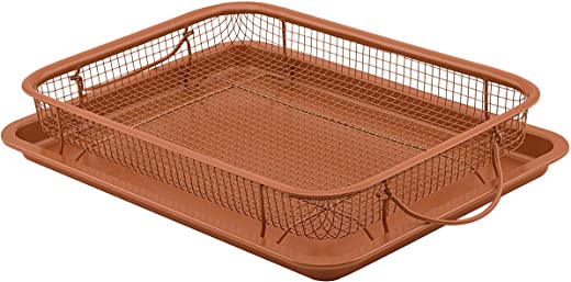 Baking with G&S Nonstick Crisper Basket with Baking Pan, Copper, 2 Piece Set, Durable and Easy to Use